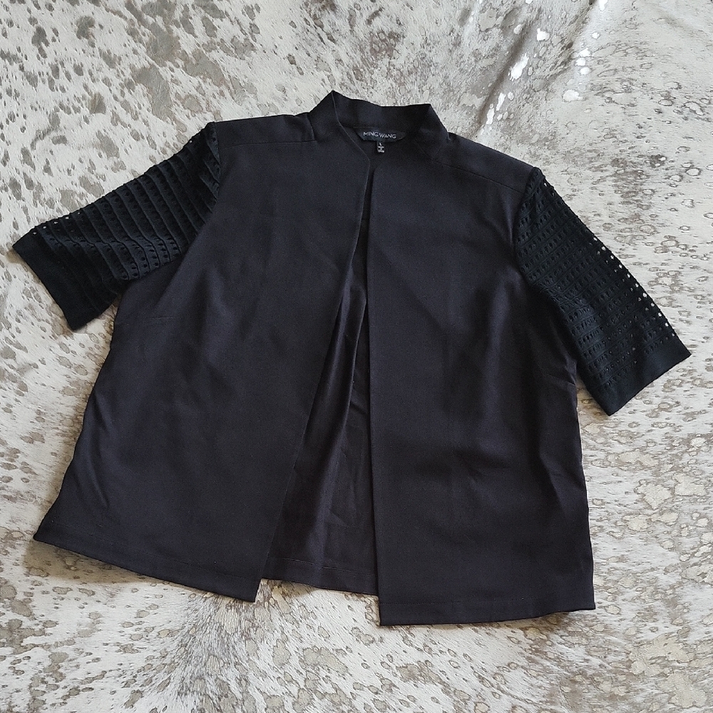 Ming Wang Mandarin Collar Short Sleeve Blazer SzL Black